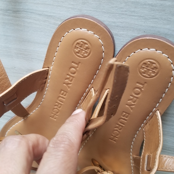 ONLY TRIED ON Tory Burch Two Band Miller Sandals Gold Logo Sling back - Picture 9 of 16